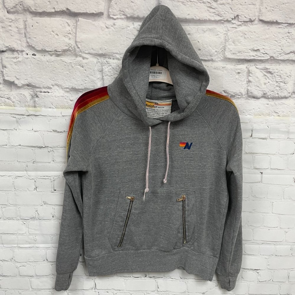 Aviator Nation Velvet Striped Pullover Hoodie